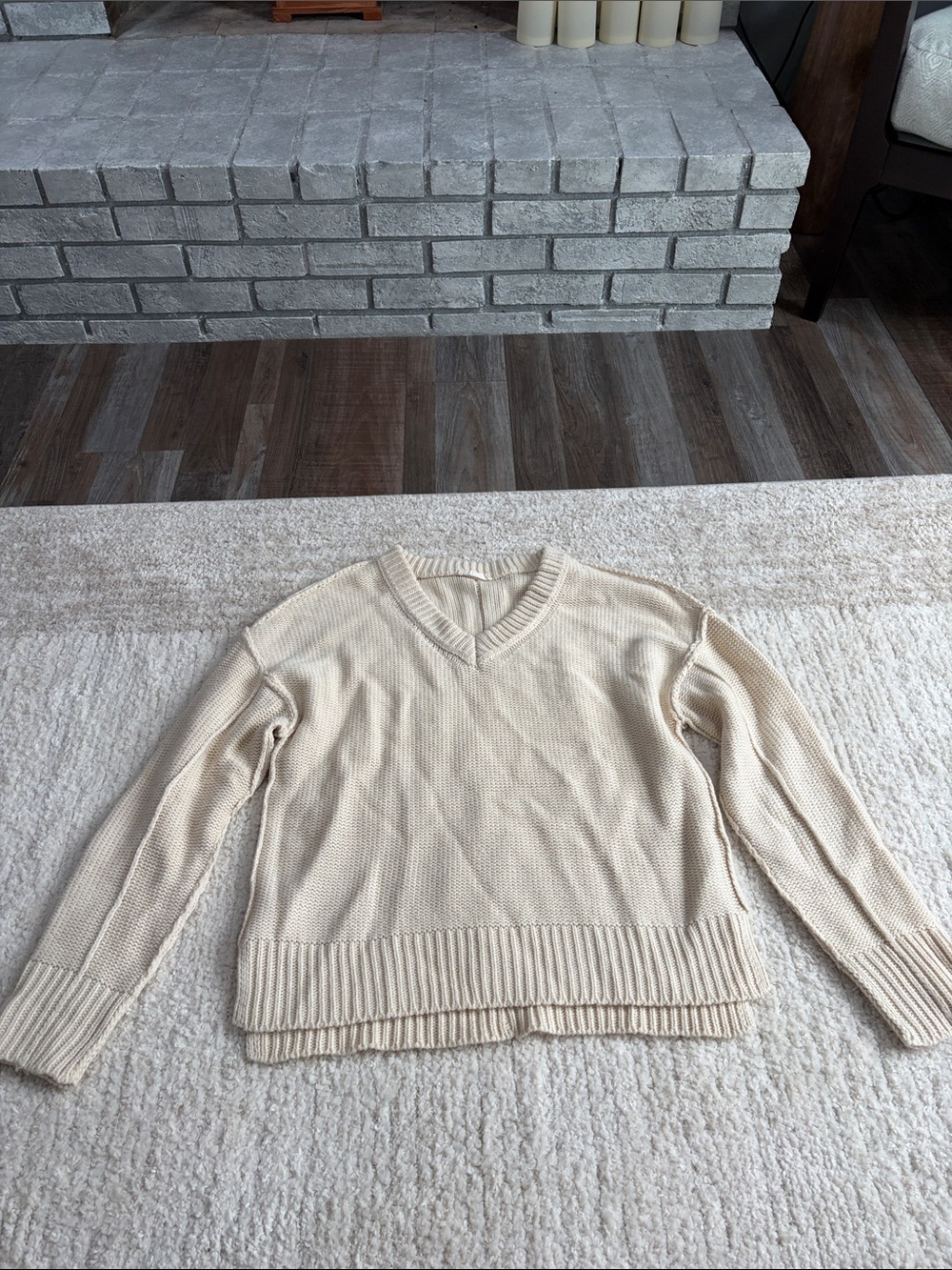 Classic V‑Neck Knit Sweater in Cream